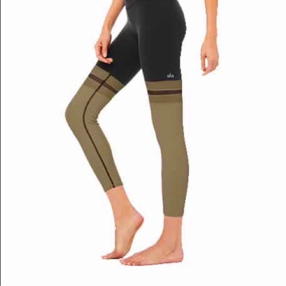 ALO Yoga Two-Tone Black and Olive Leggings
